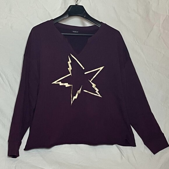 Torrid Purple Sweatshirt Gold Star Womens Size 3 - Picture 1 of 3